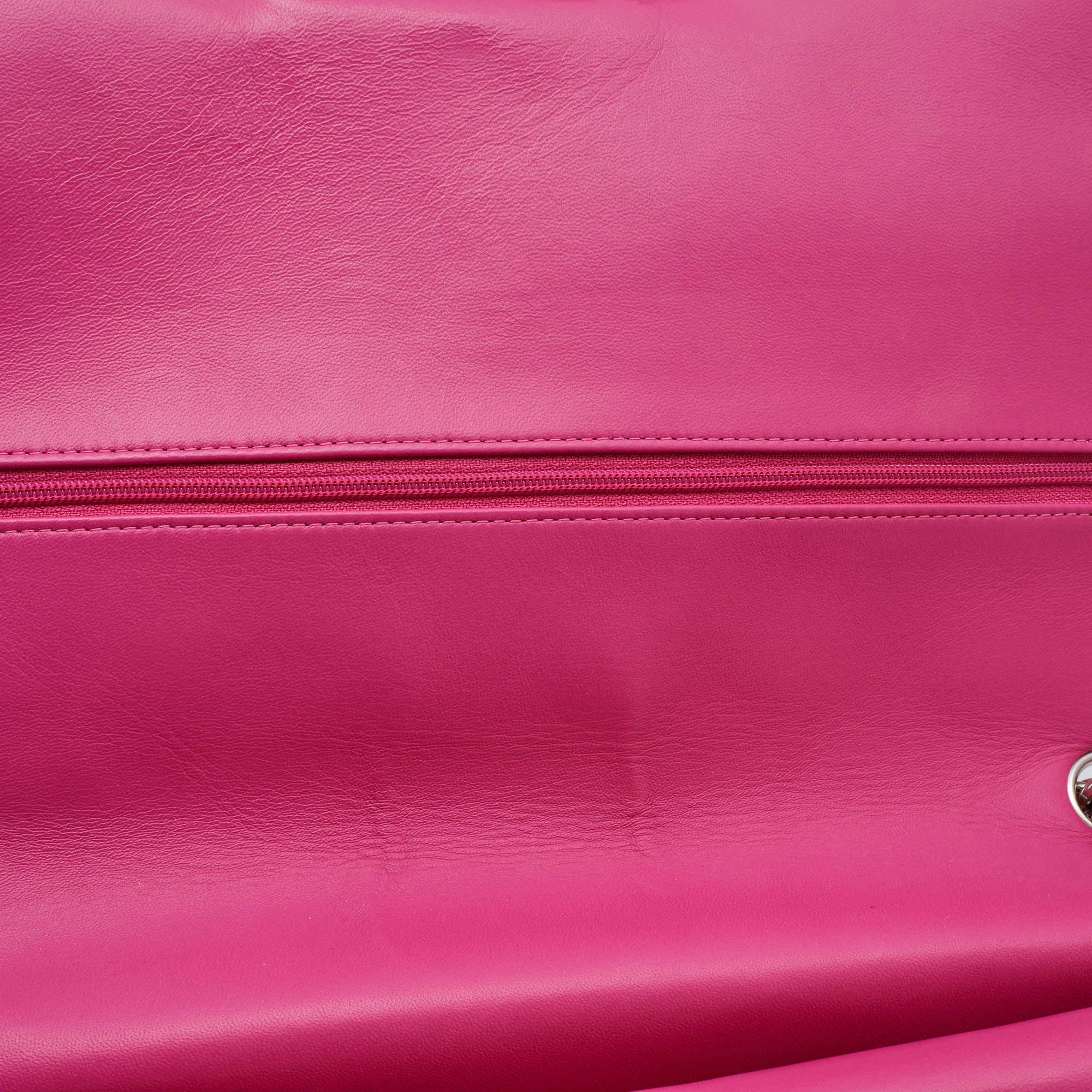 Chanel Pink Quilted Patent Leather Maxi Classic Double Flap Bag 14