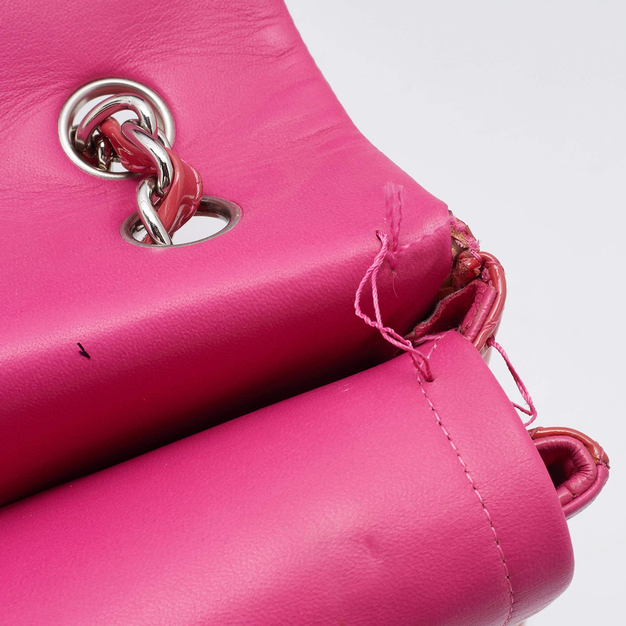Chanel Pink Quilted Patent Leather Maxi Classic Double Flap Bag 15