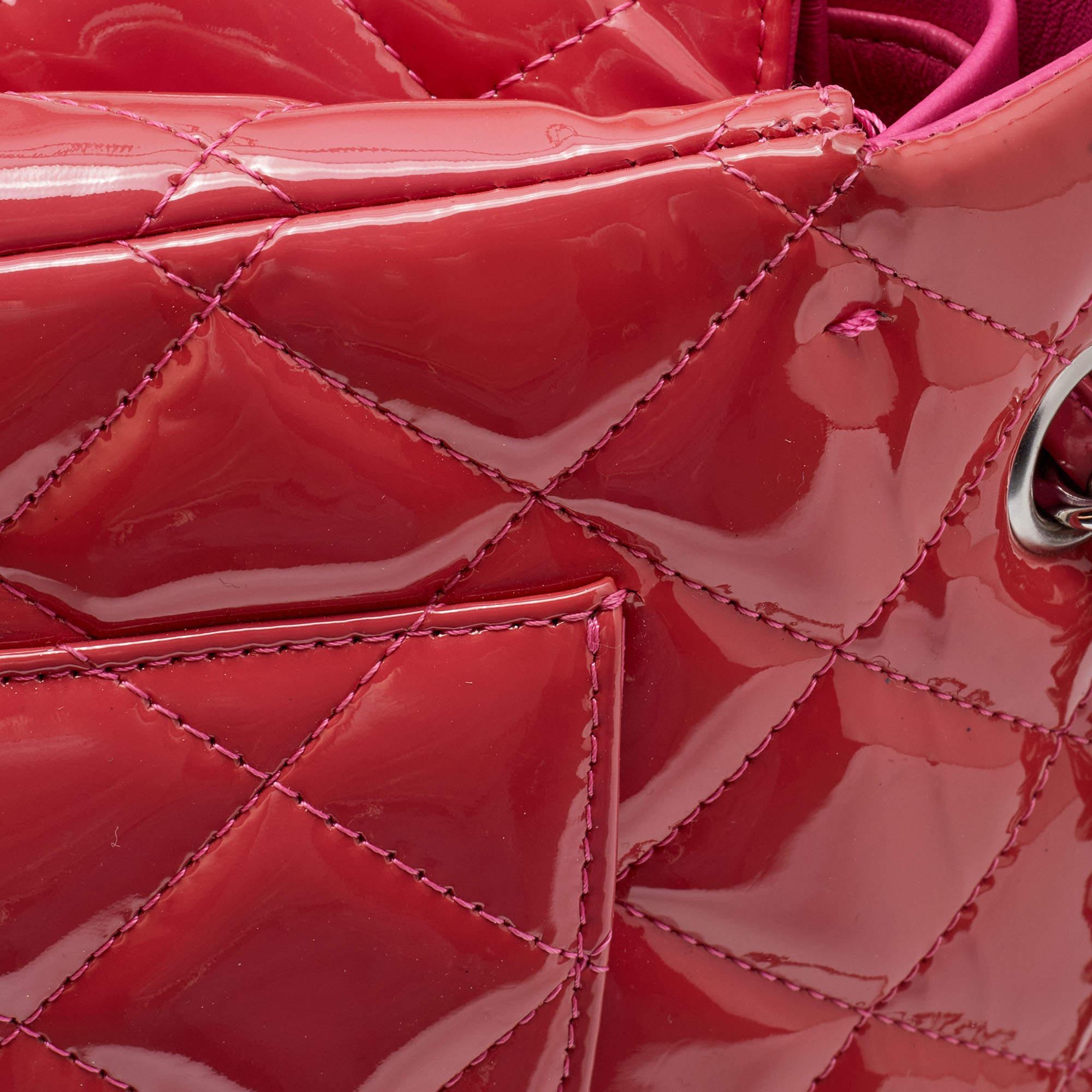 Chanel Pink Quilted Patent Leather Maxi Classic Double Flap Bag For Sale 16