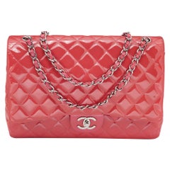 Chanel Pink Quilted Patent Leather Maxi Classic Double Flap Bag