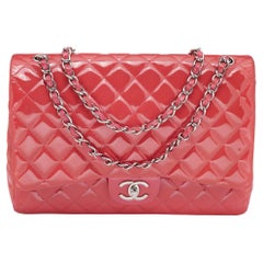 Chanel Pink Quilted Patent Leather Maxi Classic Double Flap Bag