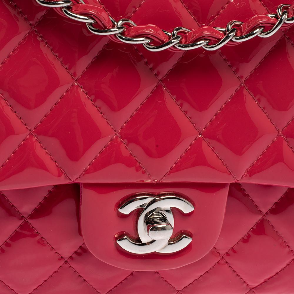 Chanel Pink Quilted Patent Leather Medium Classic Double Flap Bag 9