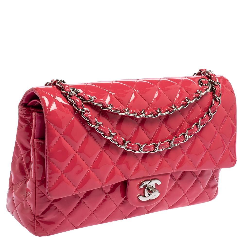 Women's Chanel Pink Quilted Patent Leather Medium Classic Double Flap Bag