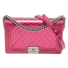 Chanel Pink Quilted Patent Leather New Medium Boy Flap Bag