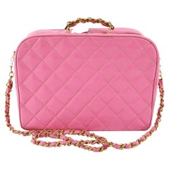 Chanel Pink Quilted Patent Leather Top Handle Vanity Case 2Way Bag