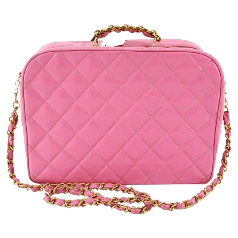 Chanel Pink Quilted Patent Leather Top Handle Vanity Case 2Way Bag at  1stDibs