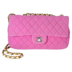 Chanel Pink Quilted Perforated Jersey Medium Flap Bag