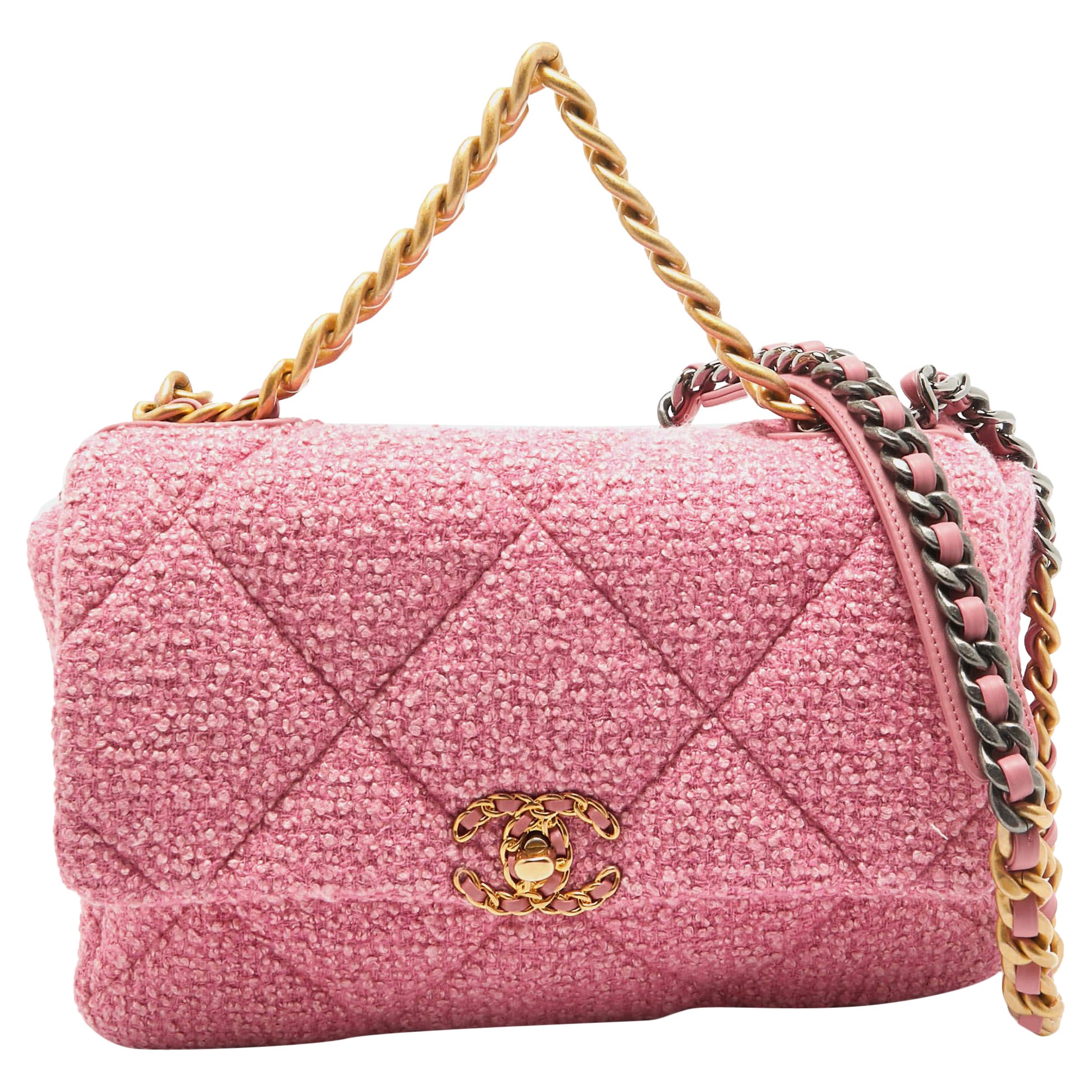 Chanel Pink Quilted Tweed 19 Large Flap Bag