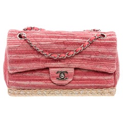 Chanel Pink Quilted Tweed Espadrille Chain Flap Bag