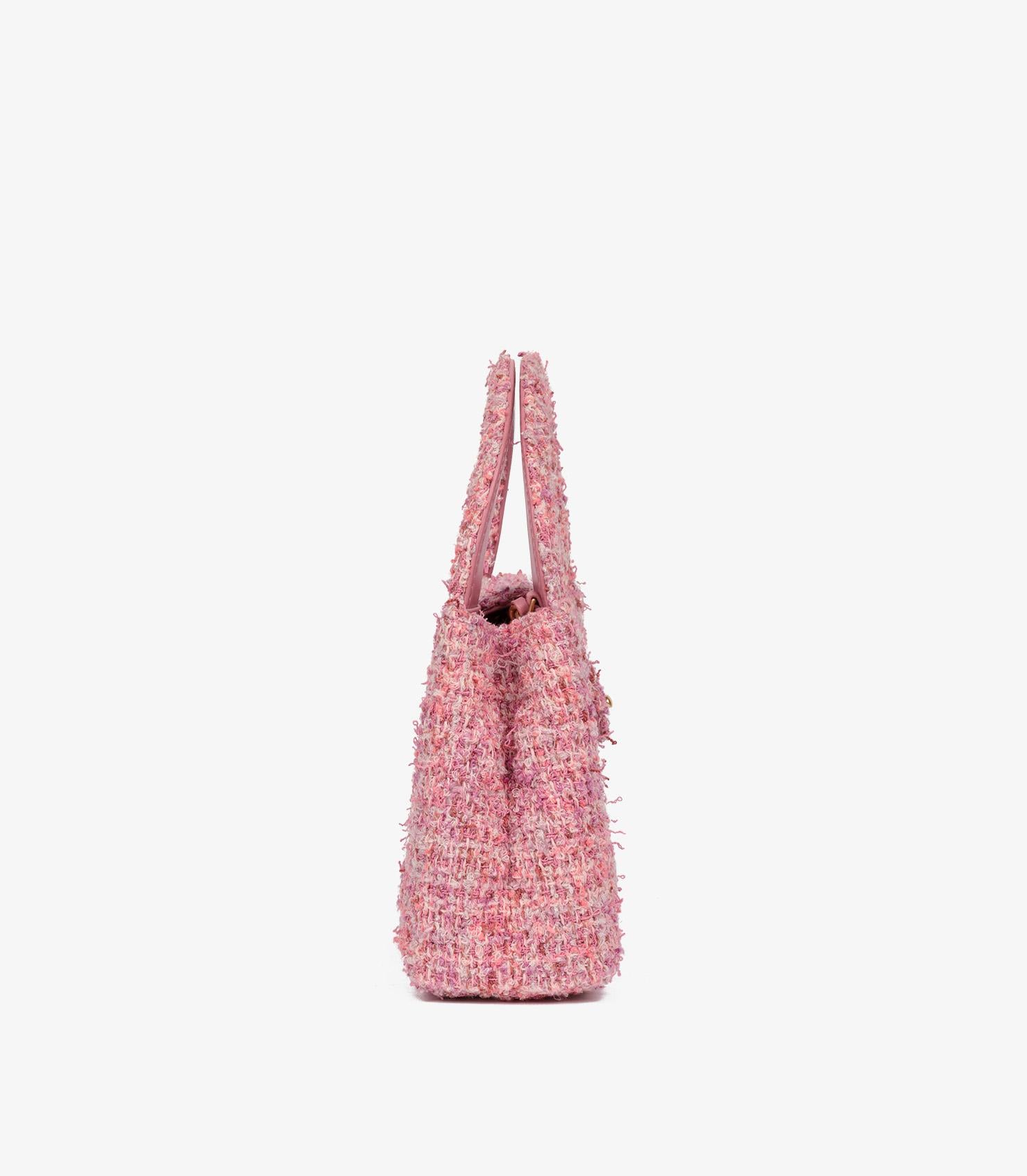 Chanel Pink Quilted Tweed Nano Classic Kelly Shopper In Excellent Condition For Sale In Bishop's Stortford, Hertfordshire