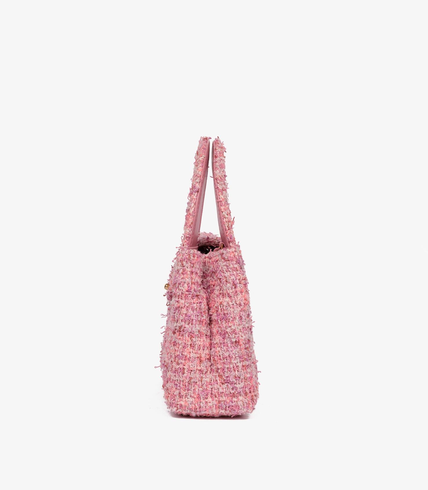 Chanel Pink Quilted Tweed Nano Classic Kelly Shopper For Sale 1