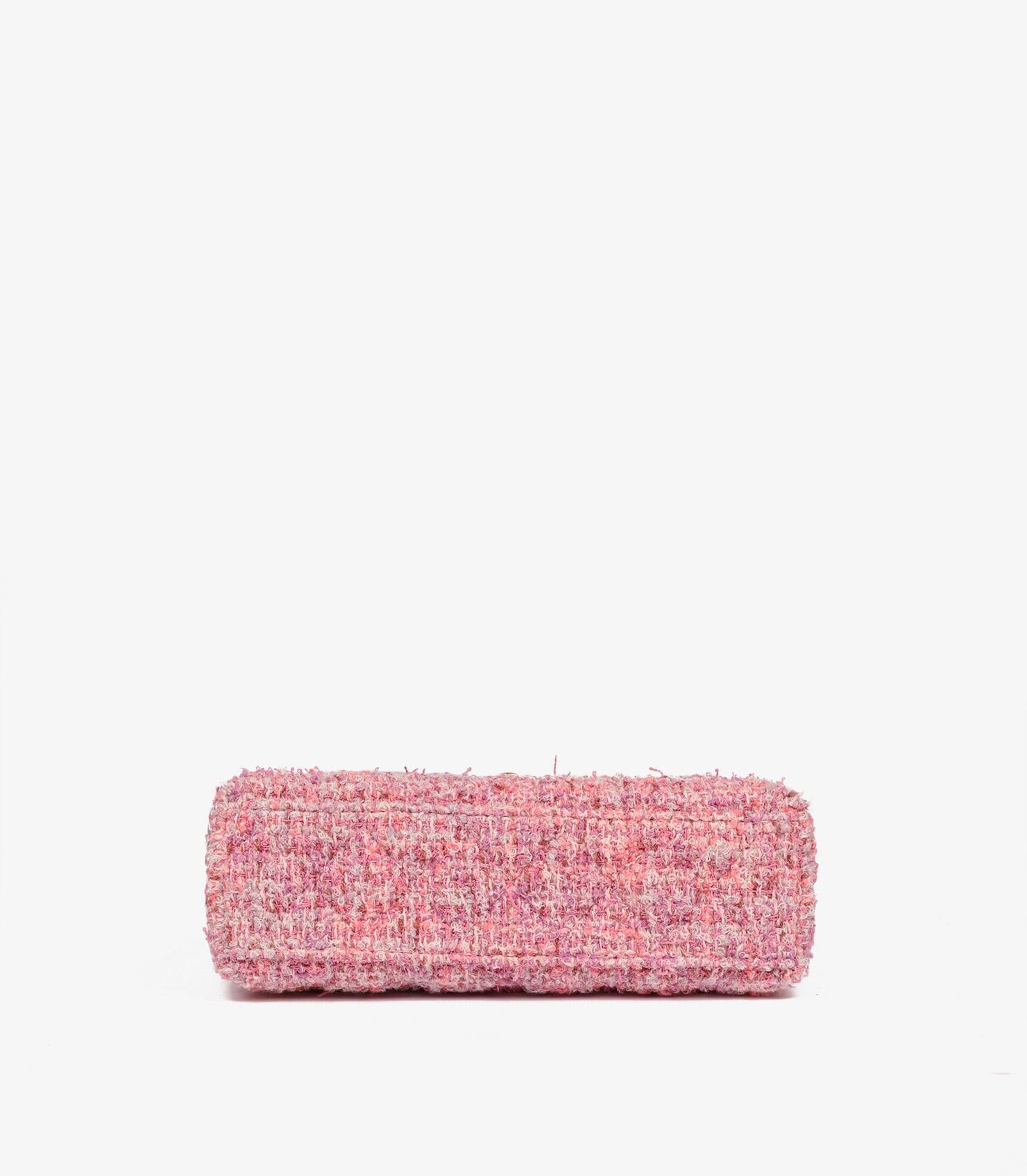 Chanel Pink Quilted Tweed Nano Classic Kelly Shopper For Sale 2