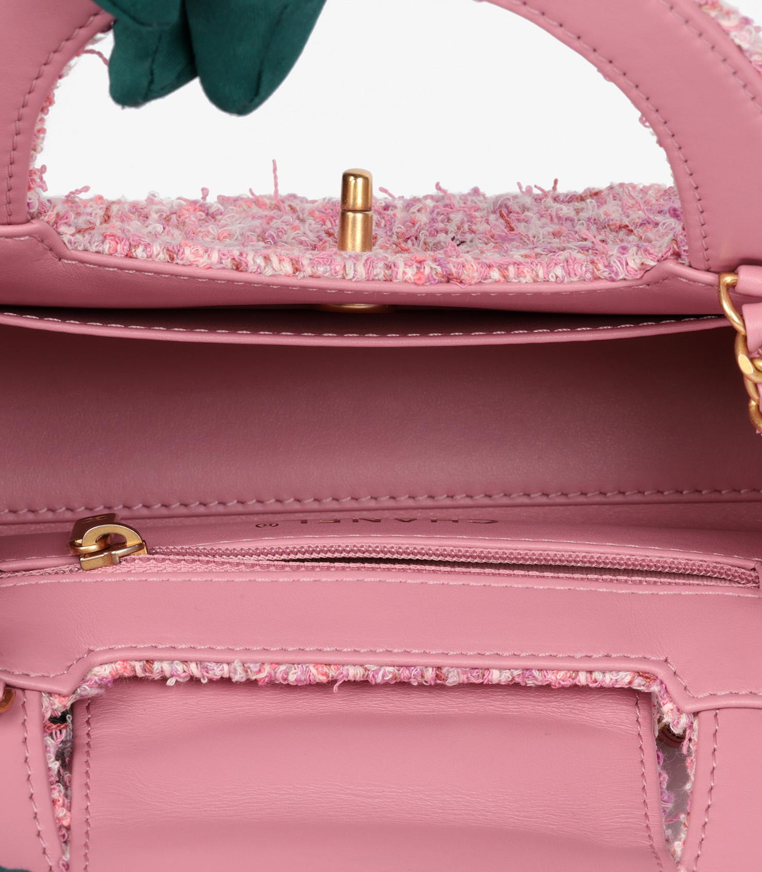 Chanel Pink Quilted Tweed Nano Classic Kelly Shopper For Sale 4