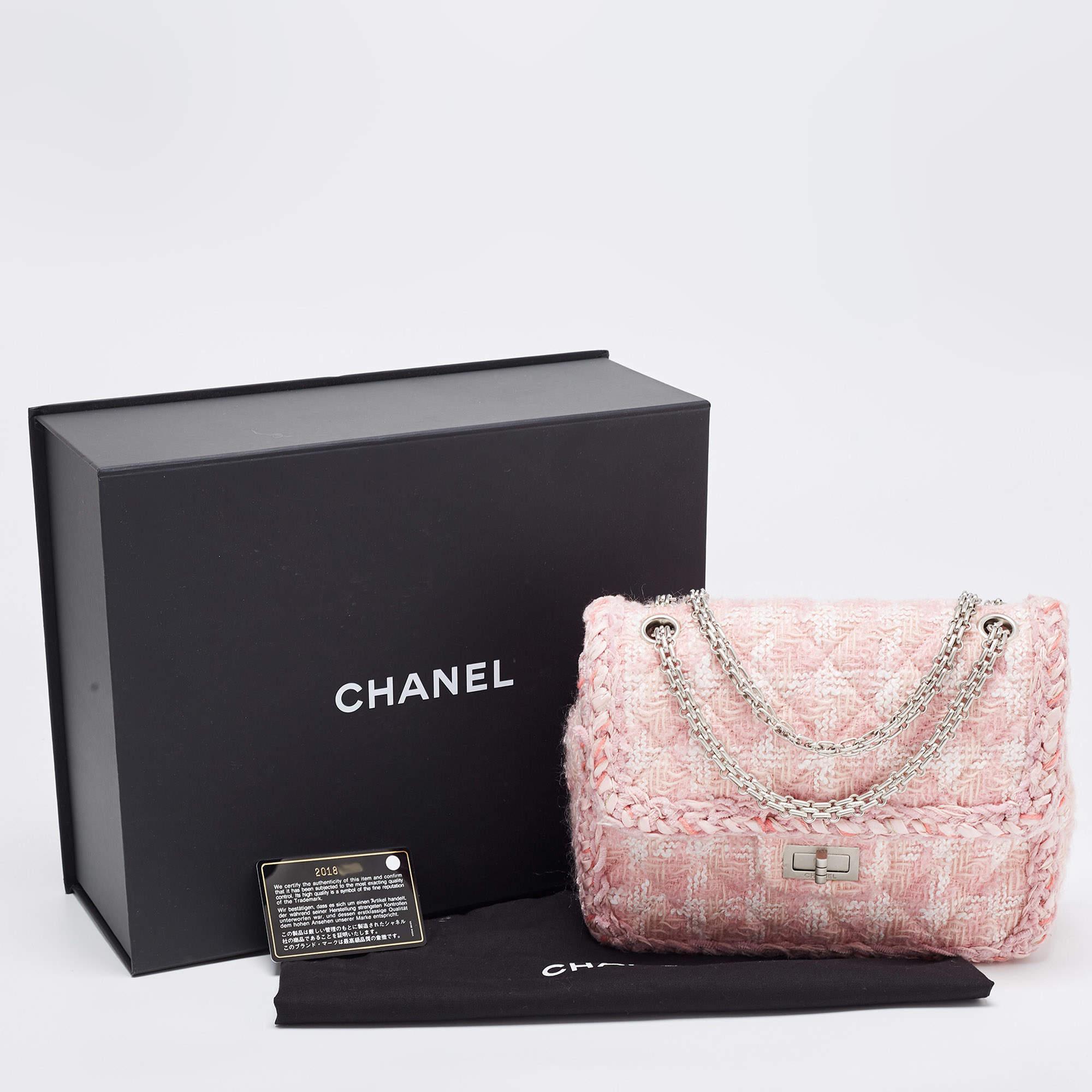 Chanel Pink Quilted Tweed Square Reissue 2.55 Flap Bag 8