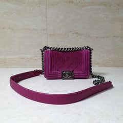 Chanel Pink Quilted Velvet Mini Boy Bag