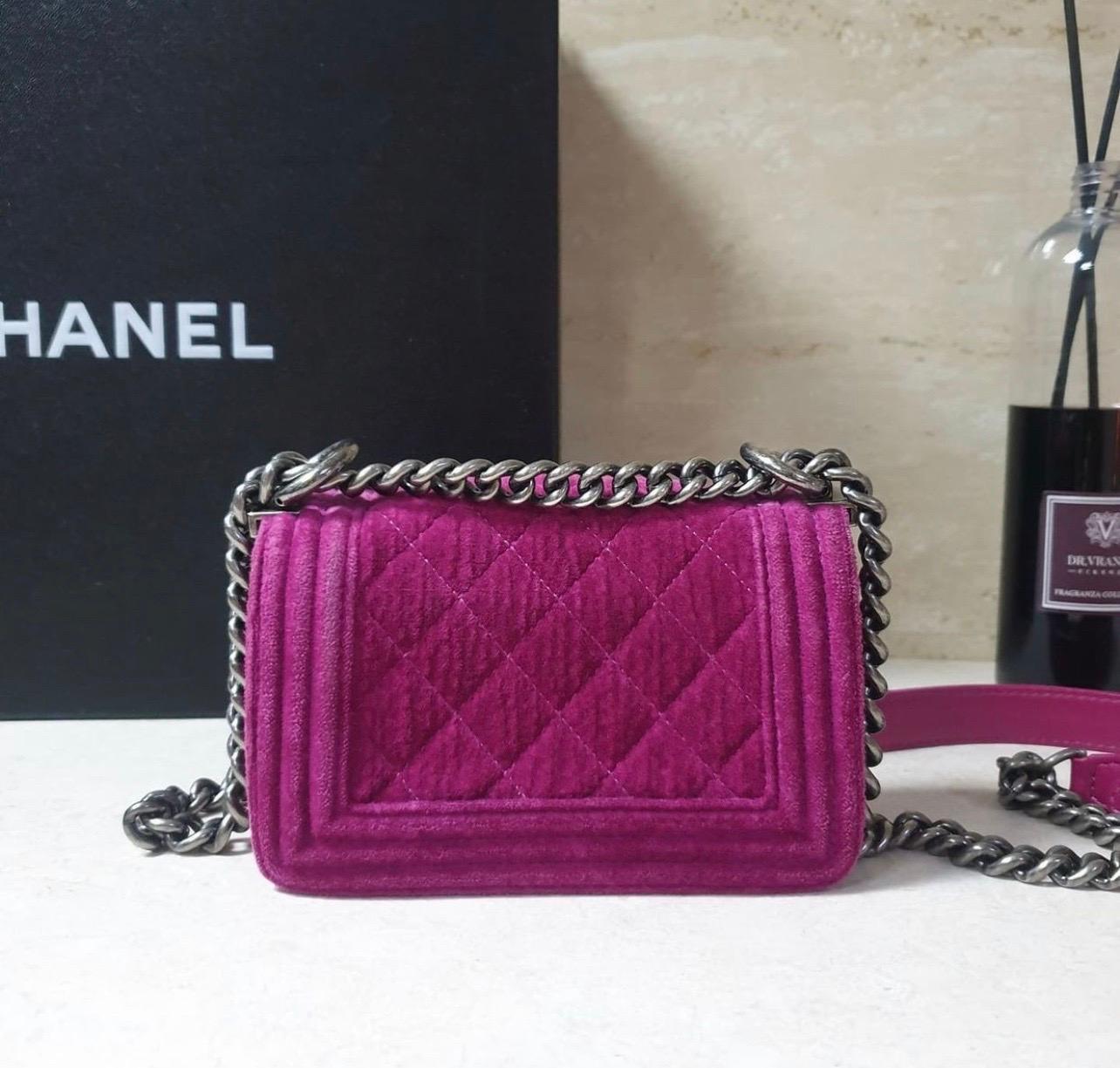 Chanel Pink Quilted Velvet Mini Boy Bag at 1stDibs