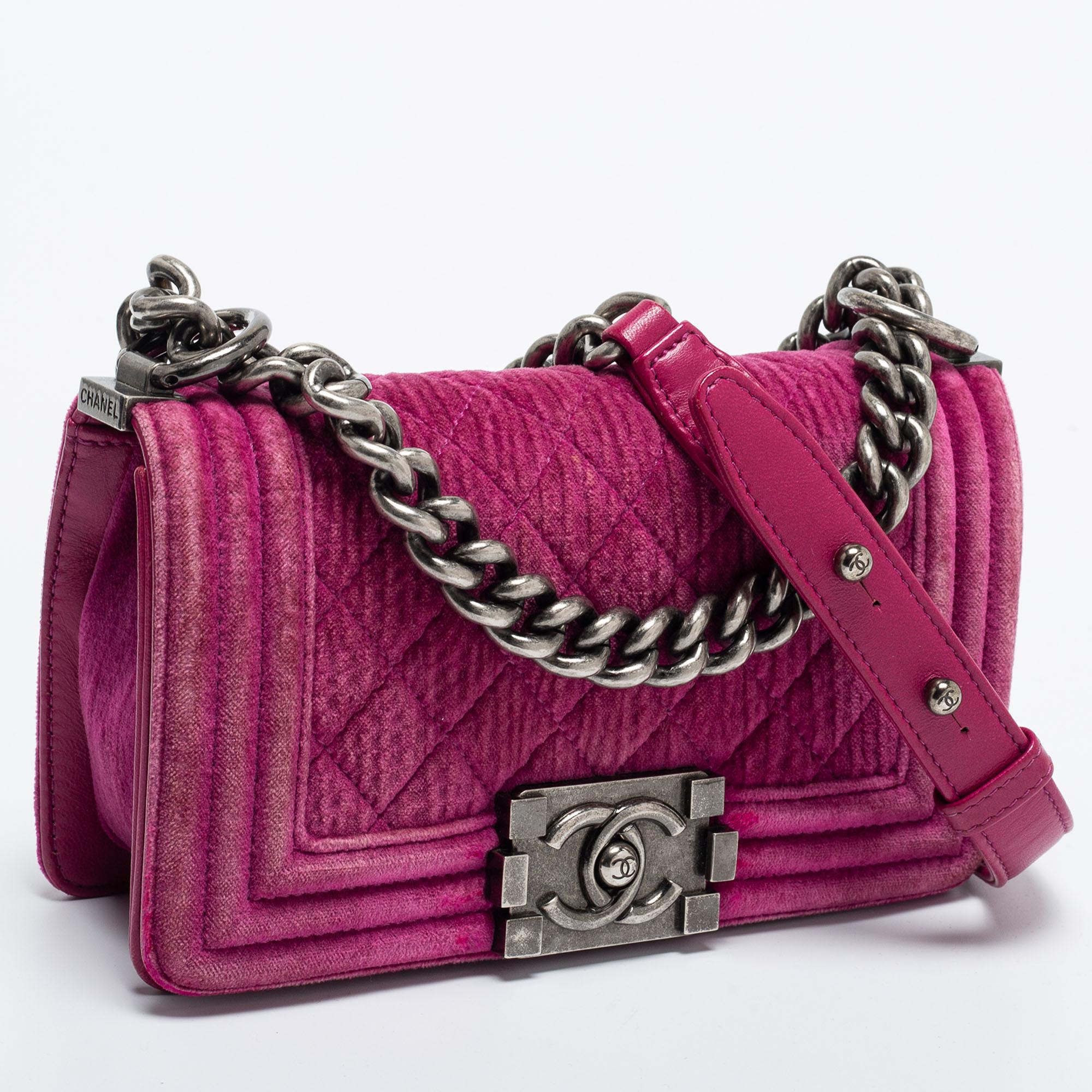 Chanel Pink Quilted Velvet Small Boy Flap Bag 6
