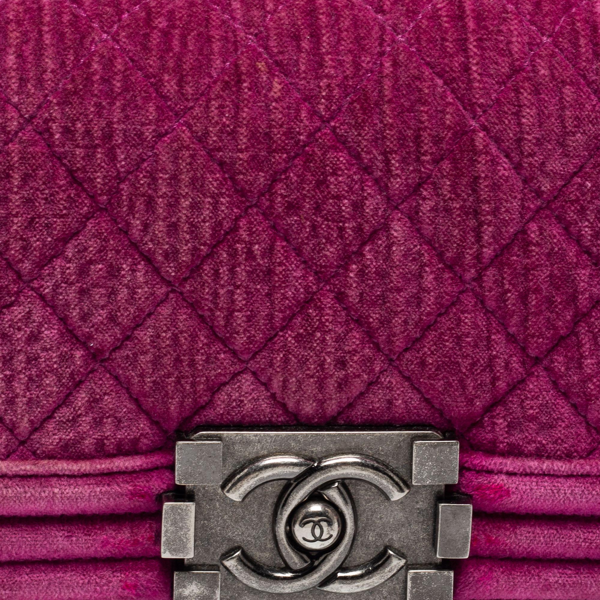 Chanel Pink Quilted Velvet Small Boy Flap Bag 9