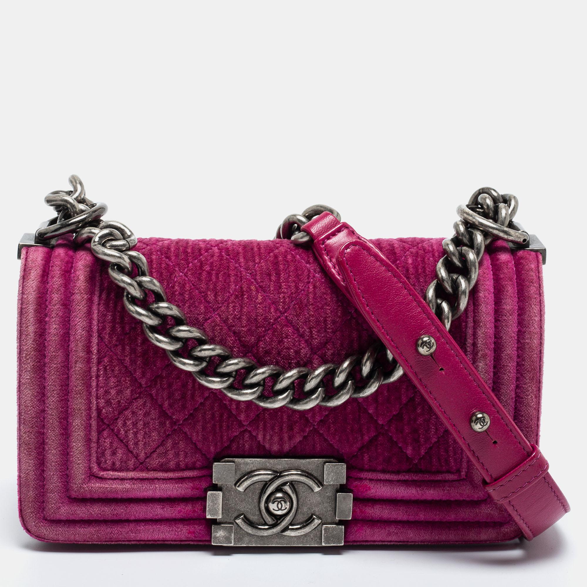Chanel Pink Quilted Velvet Small Boy Flap Bag 4