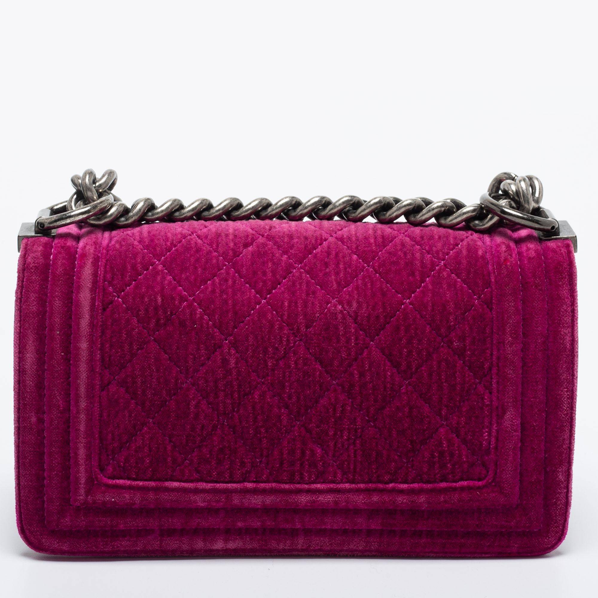 Chanel Pink Quilted Velvet Small Boy Flap Bag 5