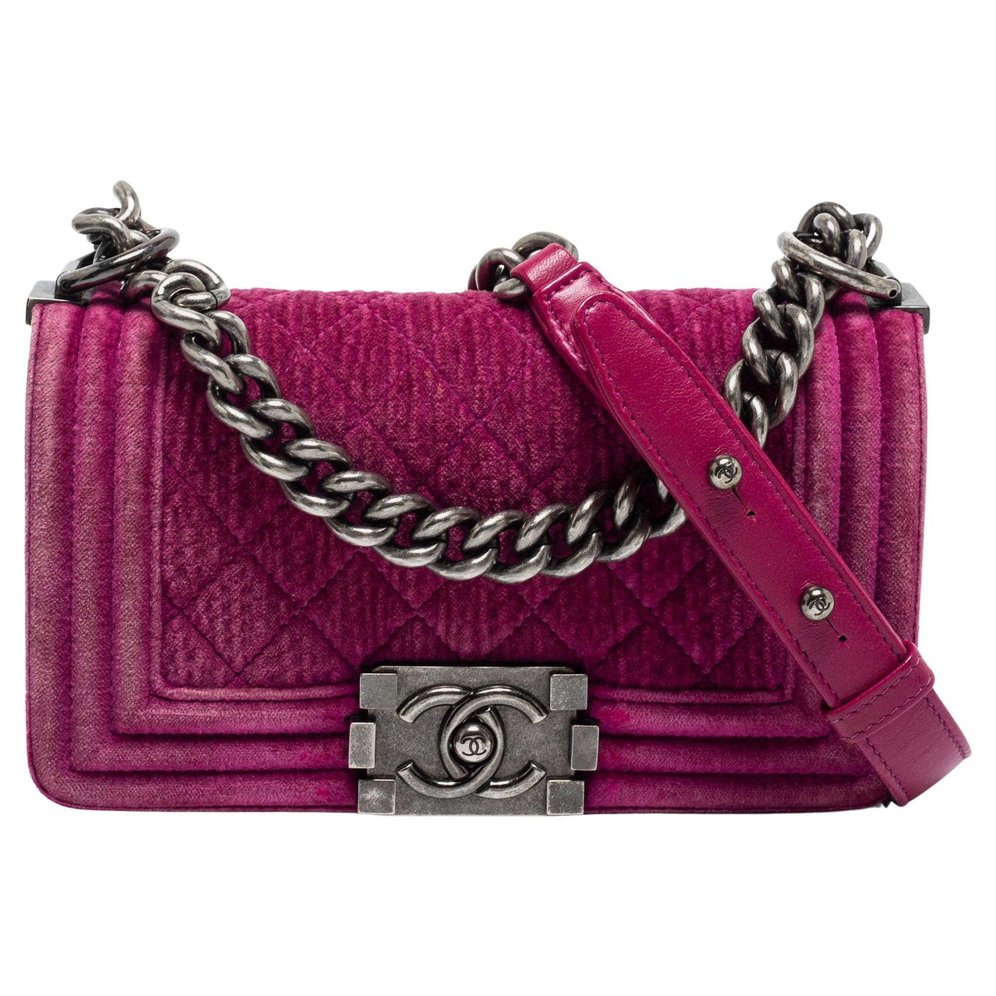 Chanel Pink Quilted Velvet Small Boy Flap Bag