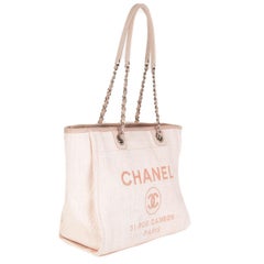 CHANEL pink raffia & pink leather DEAUVILLE SMALL Shopper Shoulder Bag