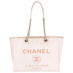 CHANEL pink raffia & pink leather DEAUVILLE SMALL Shopper Shoulder Bag