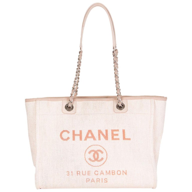 CHANEL pink raffia and pink leather DEAUVILLE SMALL Shopper Shoulder Bag at  1stDibs