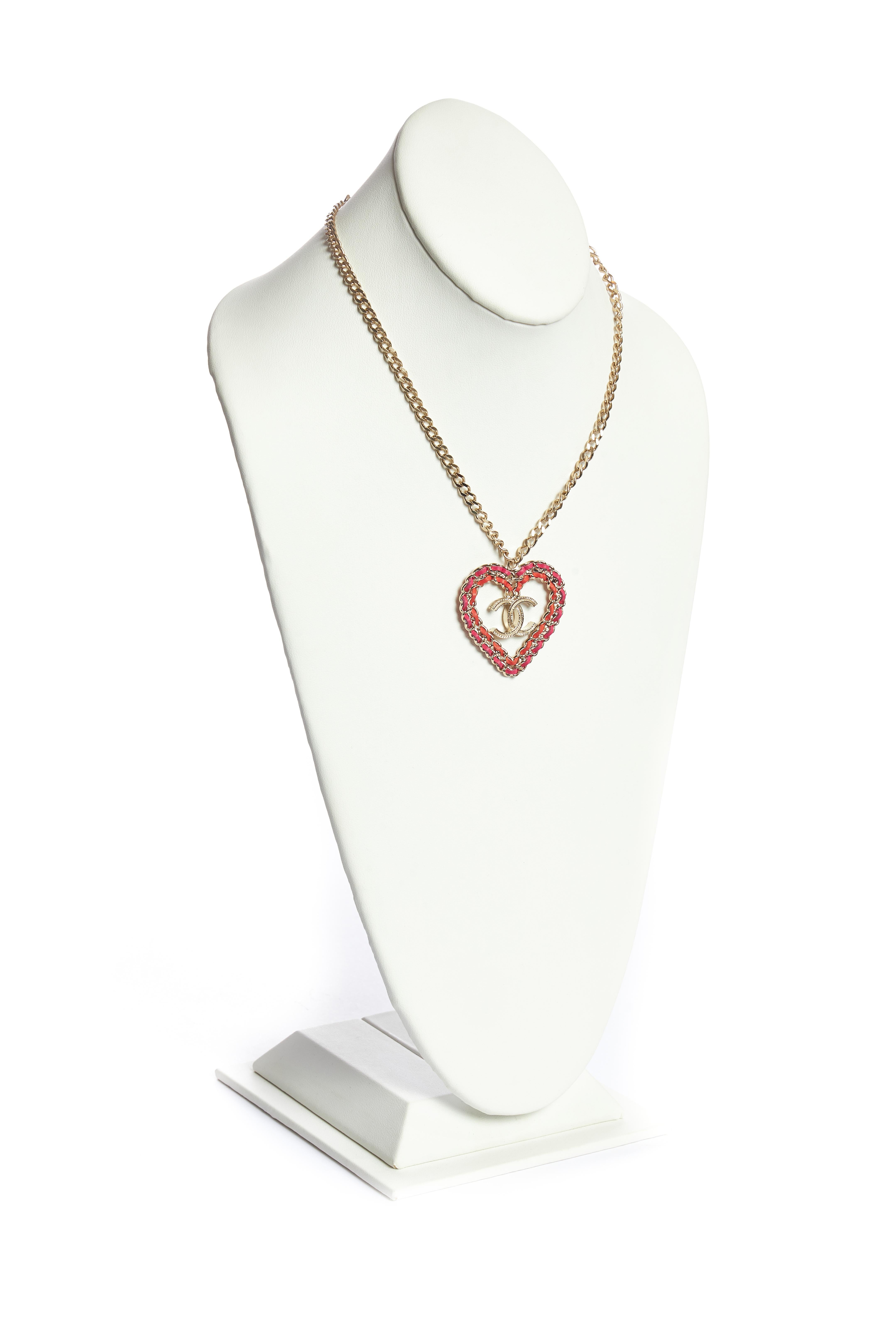 Chanel silver tone heart pendant necklace. Pendant: Length 1.75