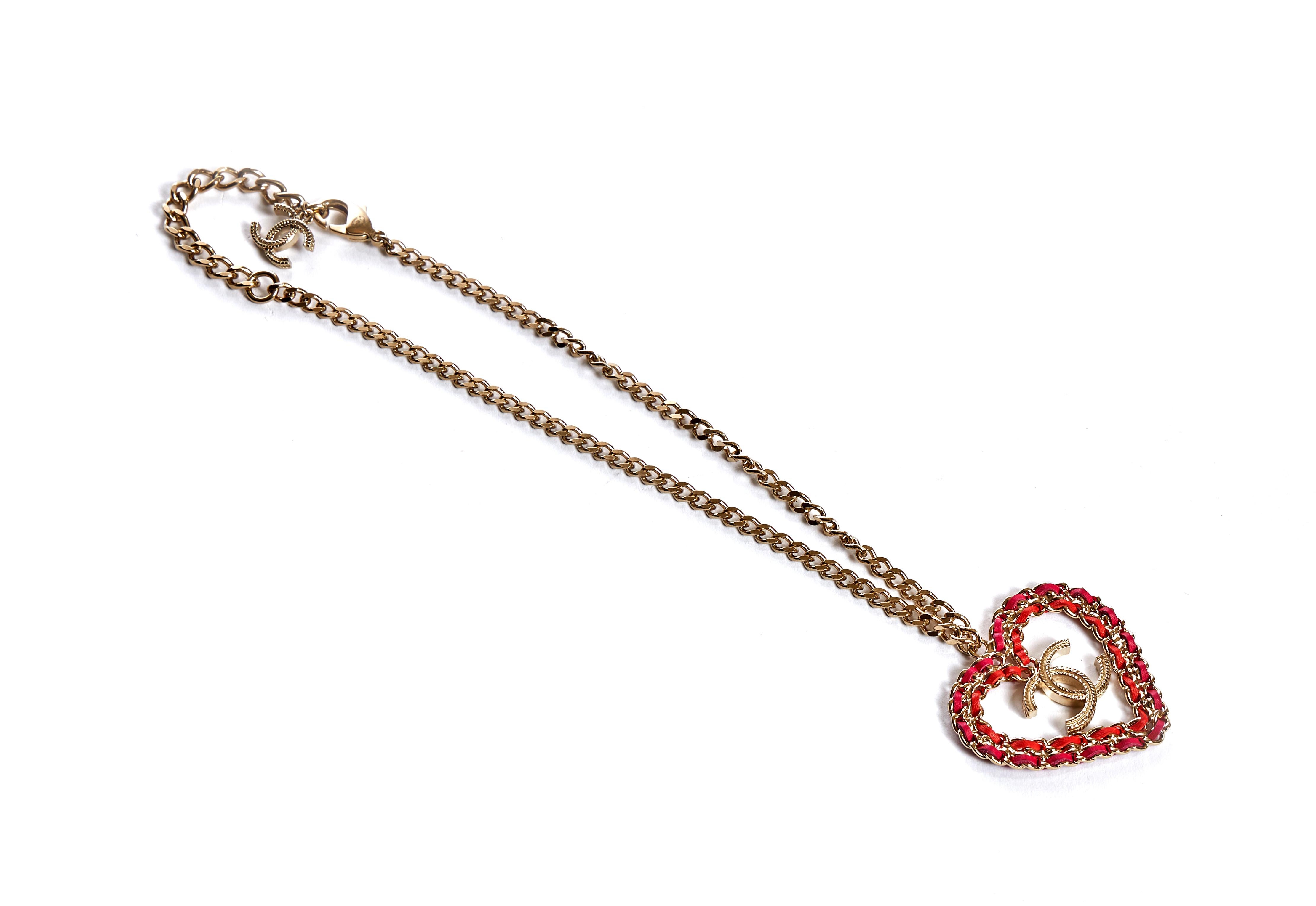 chanel red heart necklace