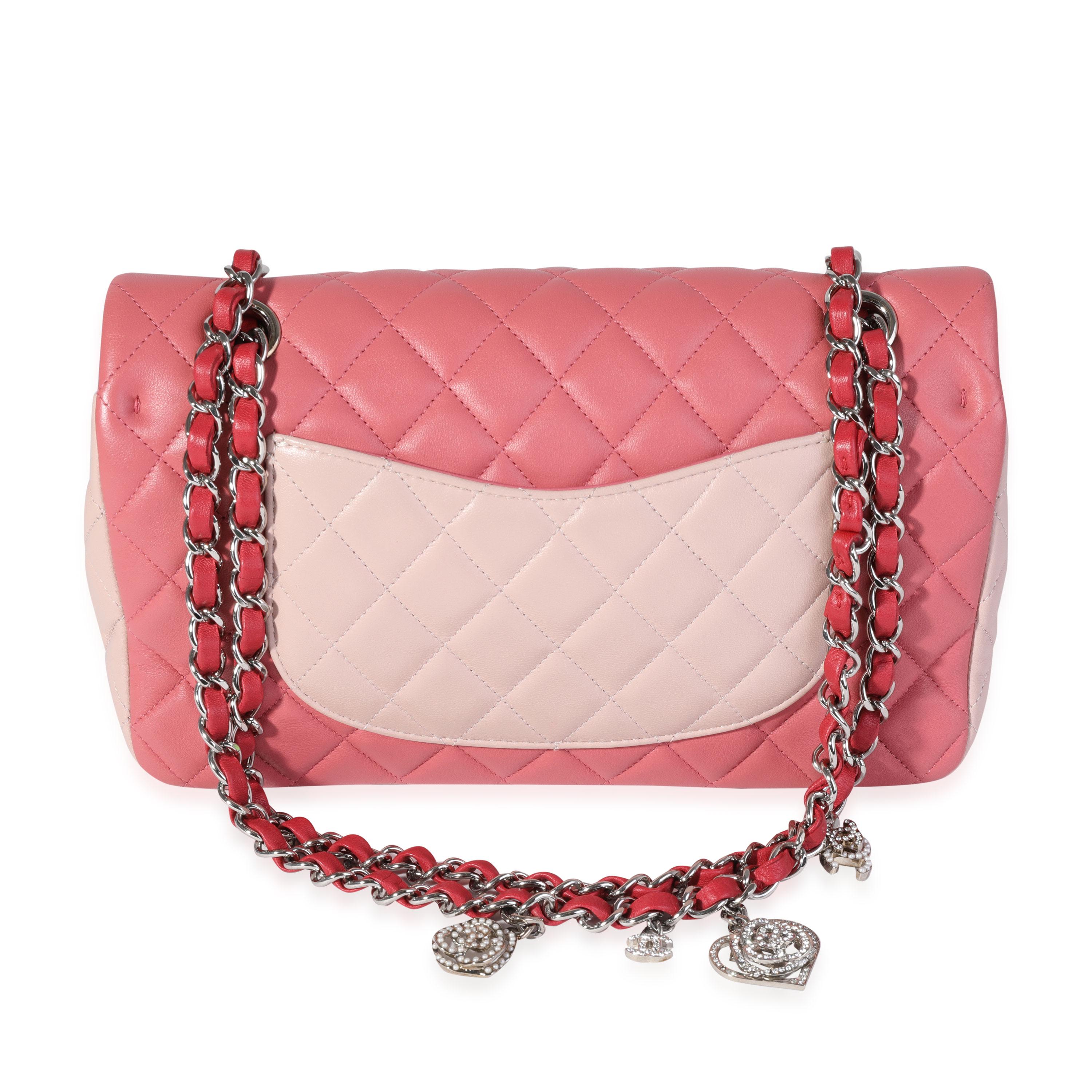 Chanel Rosa & Rot Gestepptes Lammfell Valentine's Day Single Flap Tasche (Pink)