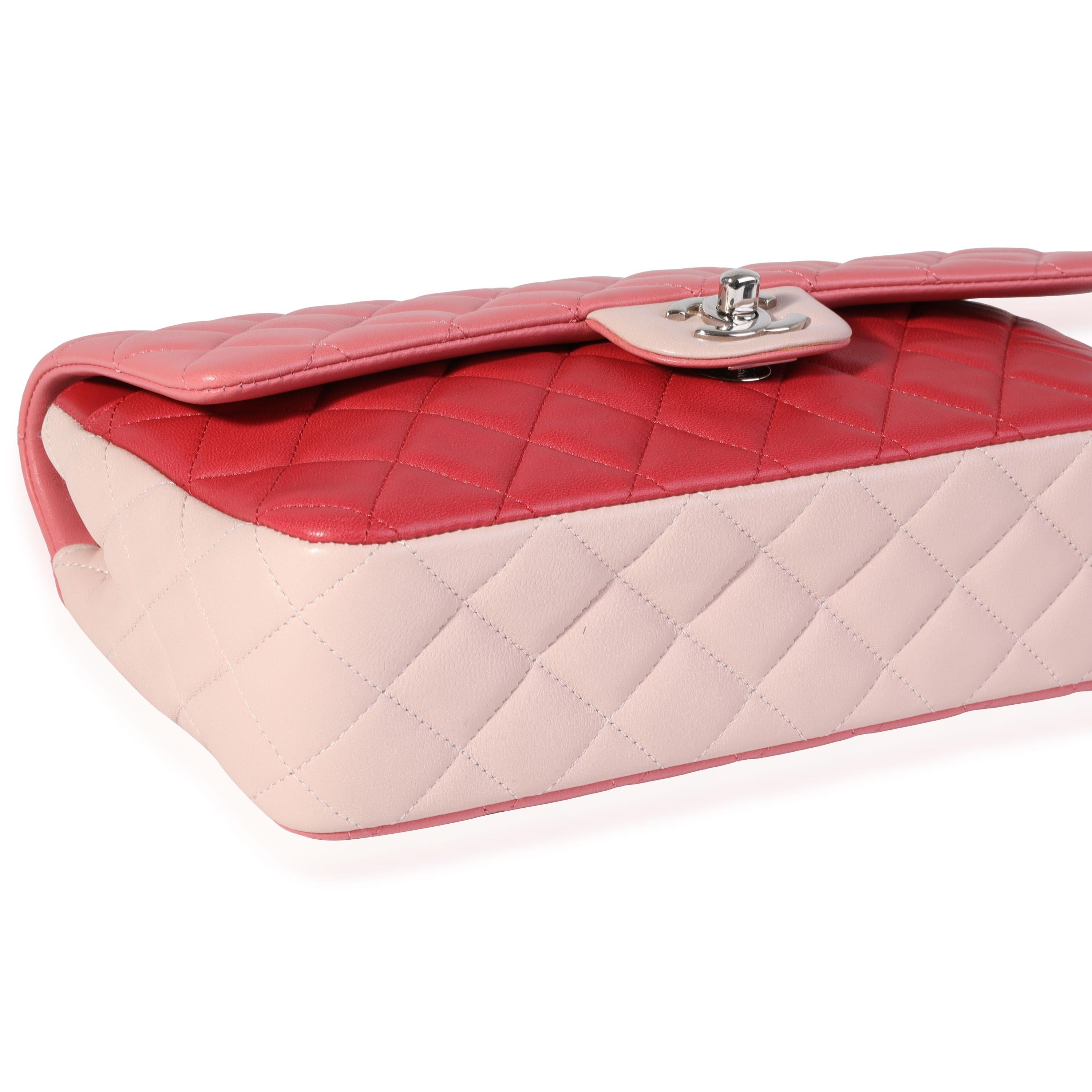 Chanel Rosa & Rot Gestepptes Lammfell Valentine's Day Single Flap Tasche Damen