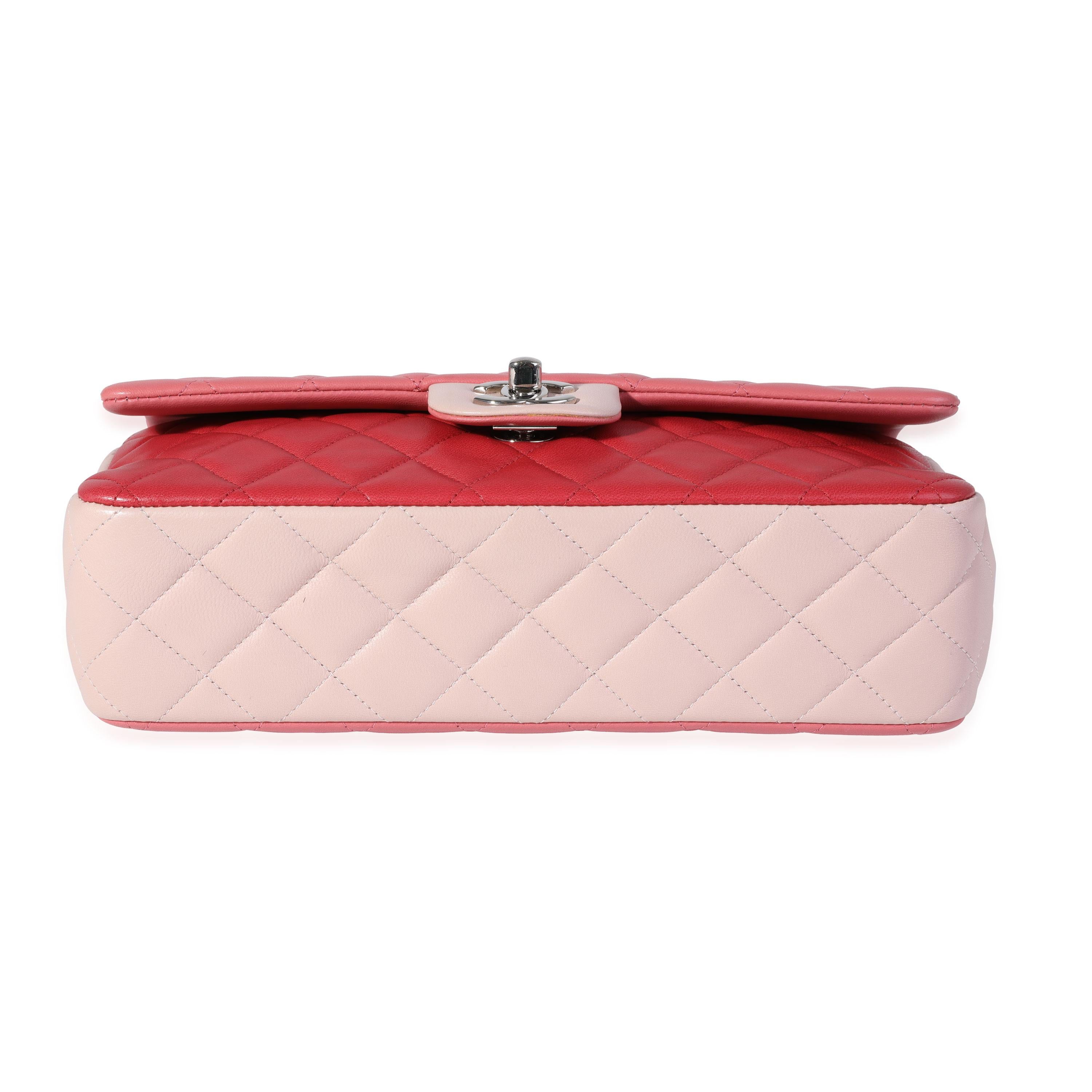 Chanel Rosa & Rot Gestepptes Lammfell Valentine's Day Single Flap Tasche 3