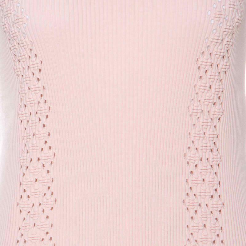 Chanel Pink Ribbed Knit Coco Cuba Short Sleeve Top M 1