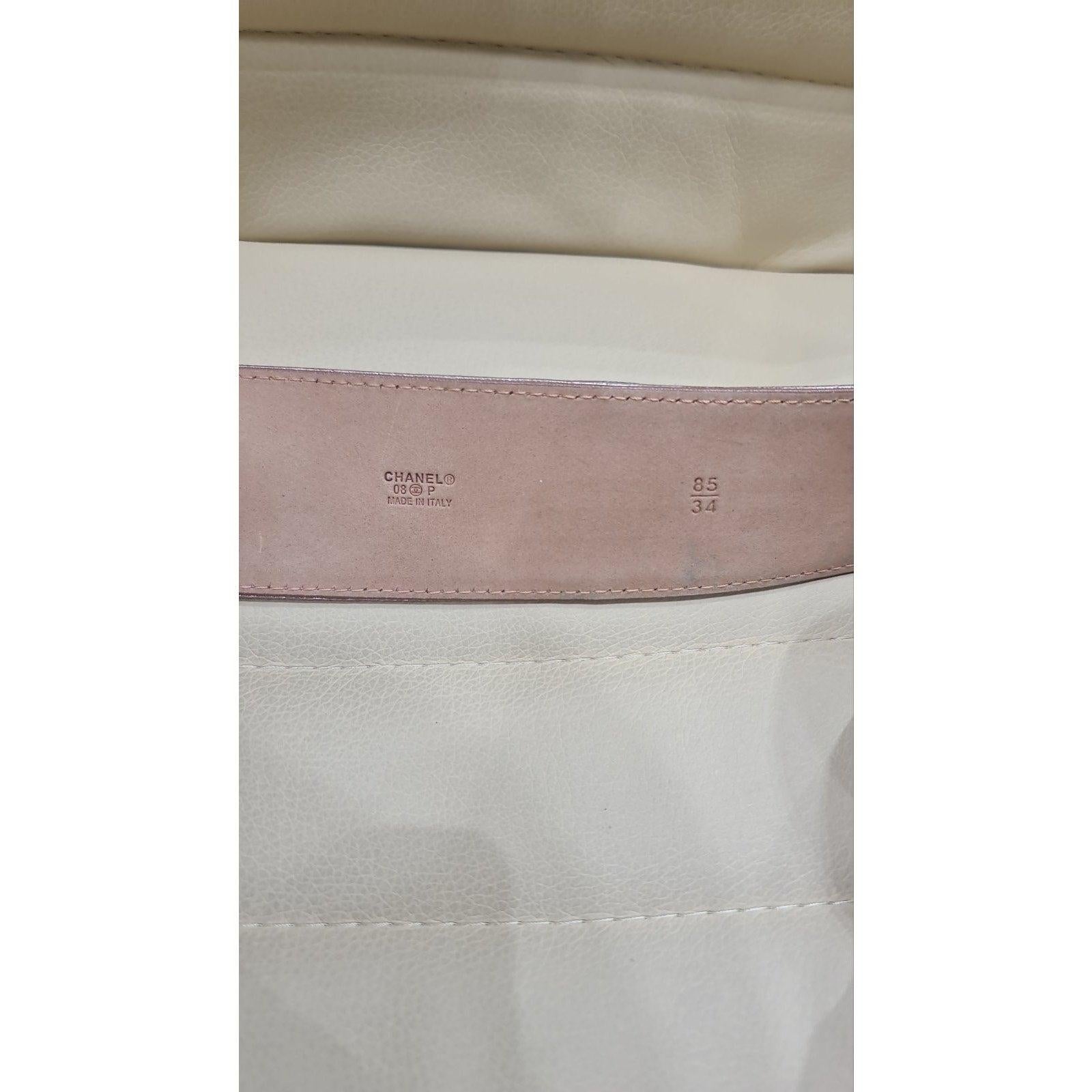 Marron Chanel Ceinture en cuir rose rose CC Logo Taille 85 en vente