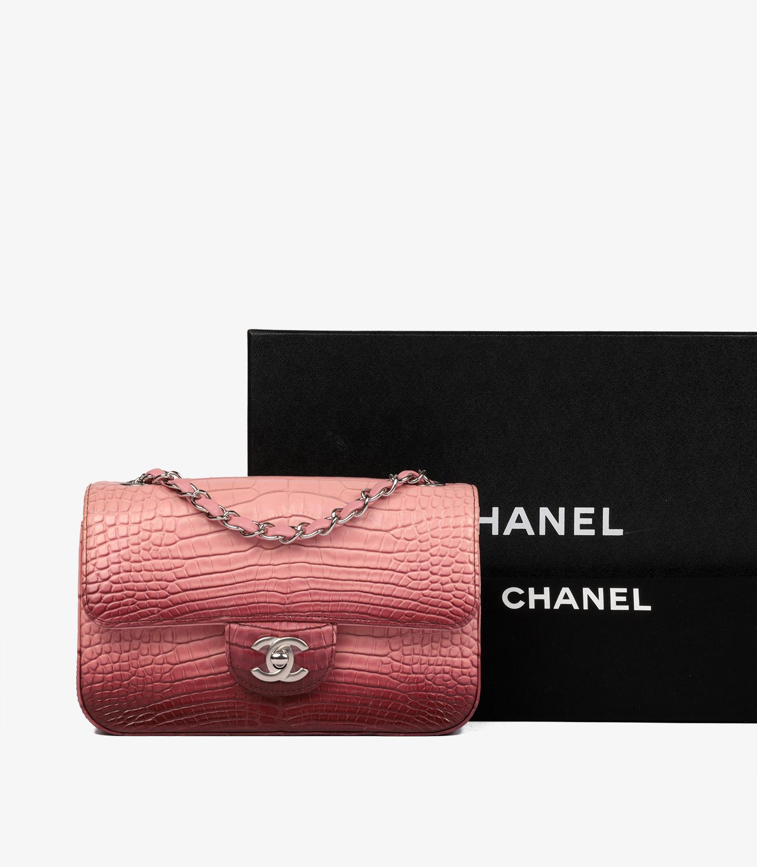 Chanel Pink & Rouge Ombre Matte Alligator Leather Rectangular Mini Flap Bag For Sale 6