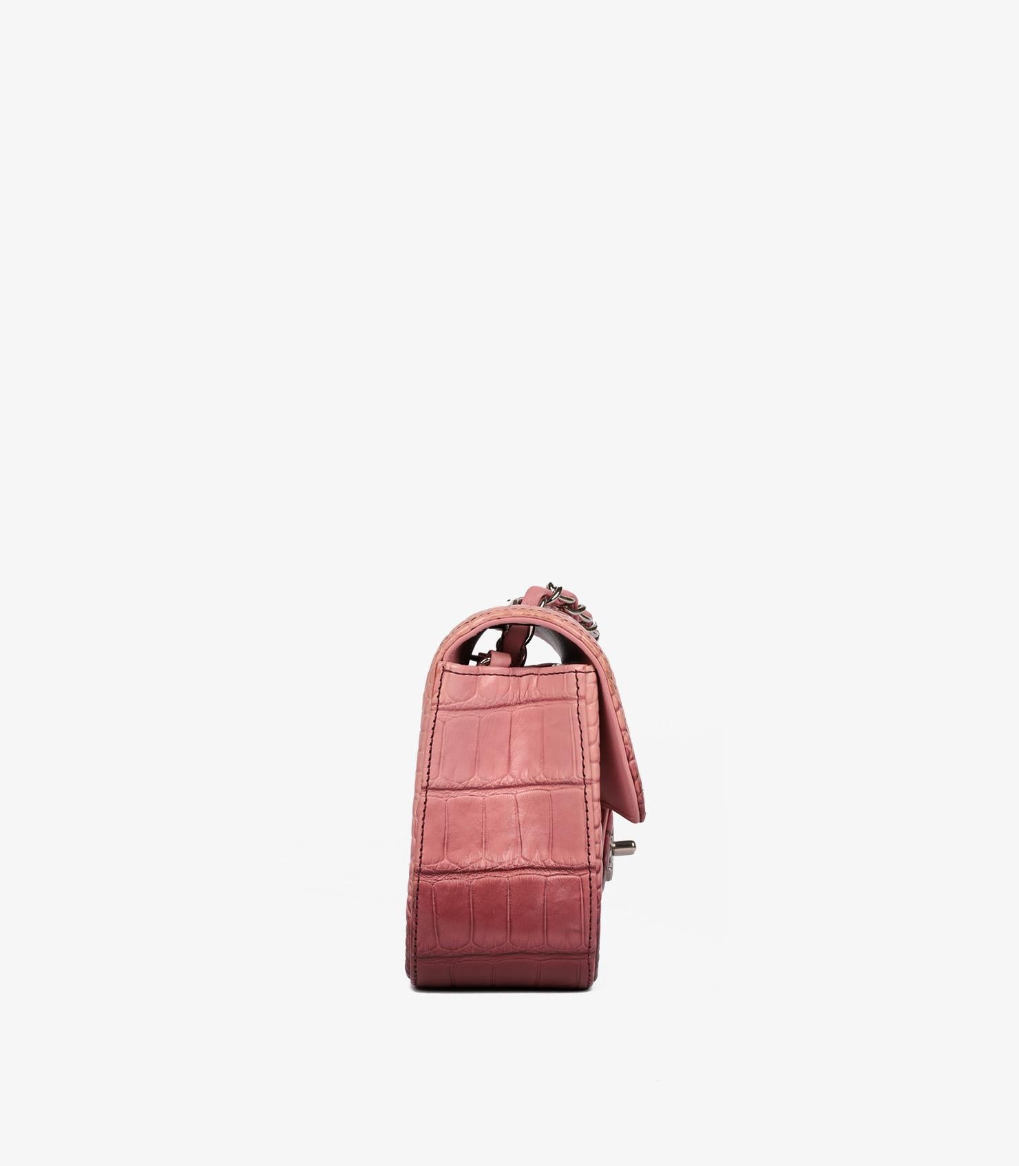 Women's or Men's Chanel Pink & Rouge Ombre Matte Alligator Leather Rectangular Mini Flap Bag For Sale