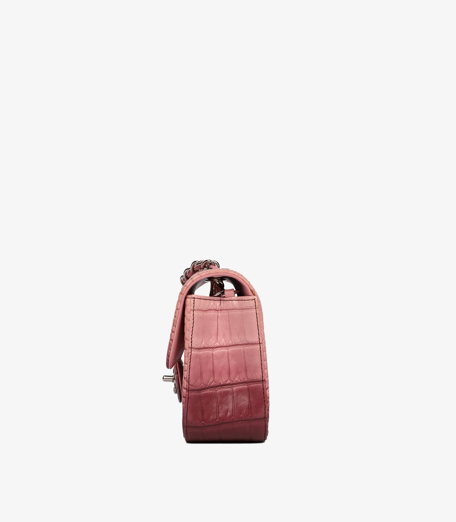 Chanel Pink & Rouge Ombre Matte Alligator Leather Rectangular Mini Flap Bag For Sale 1