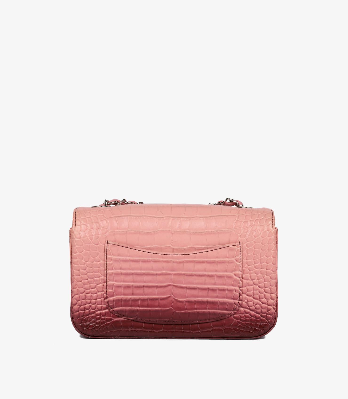 Chanel Pink & Rouge Ombre Matte Alligator Leather Rectangular Mini Flap Bag For Sale 2