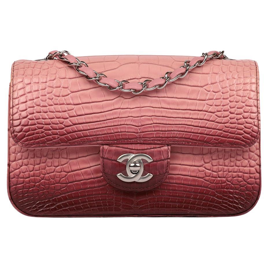 Chanel Pink & Rouge Ombre Matte Alligator Leather Rectangular Mini Flap Bag For Sale