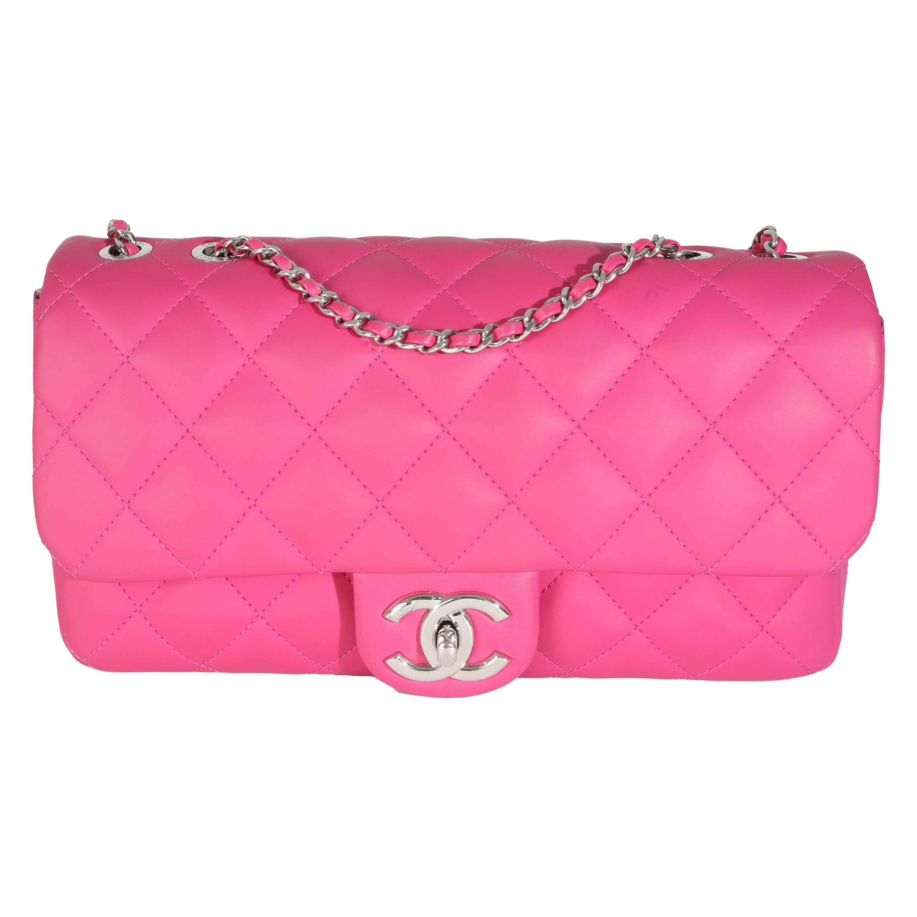 Chanel Borsa media Coco Rain Flap in pelle d'agnello trapuntata in gomma rosa