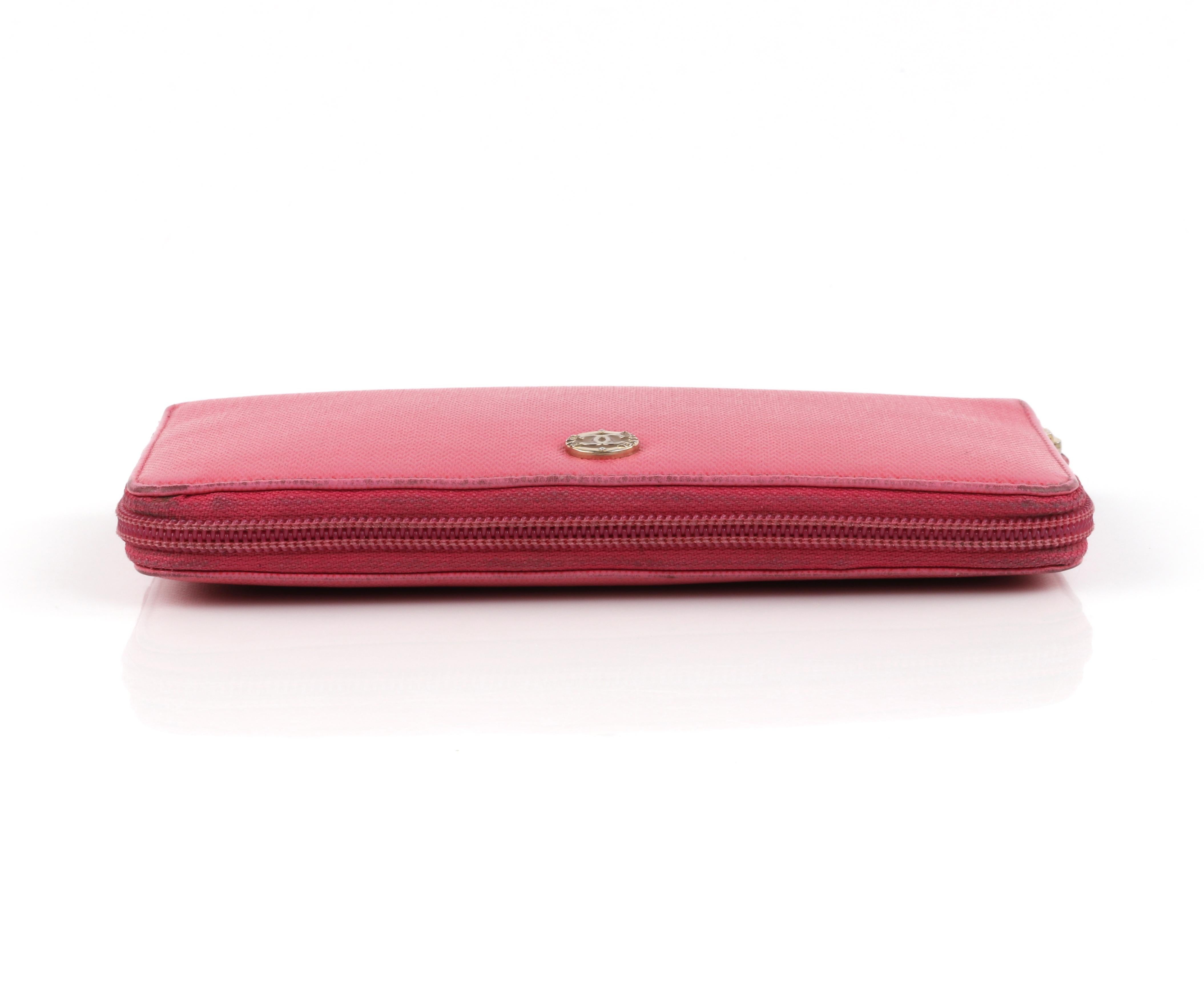 CHANEL Pink Coated Canvas CC Logo Zip Around Clutch Wallet 1