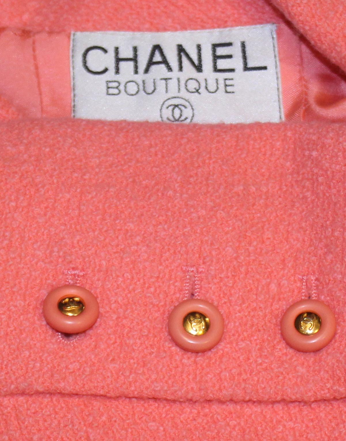Orange Chanel Pink Salmon Double Breasted Notch Collar 96 Cruise Skirt Suit For Sale