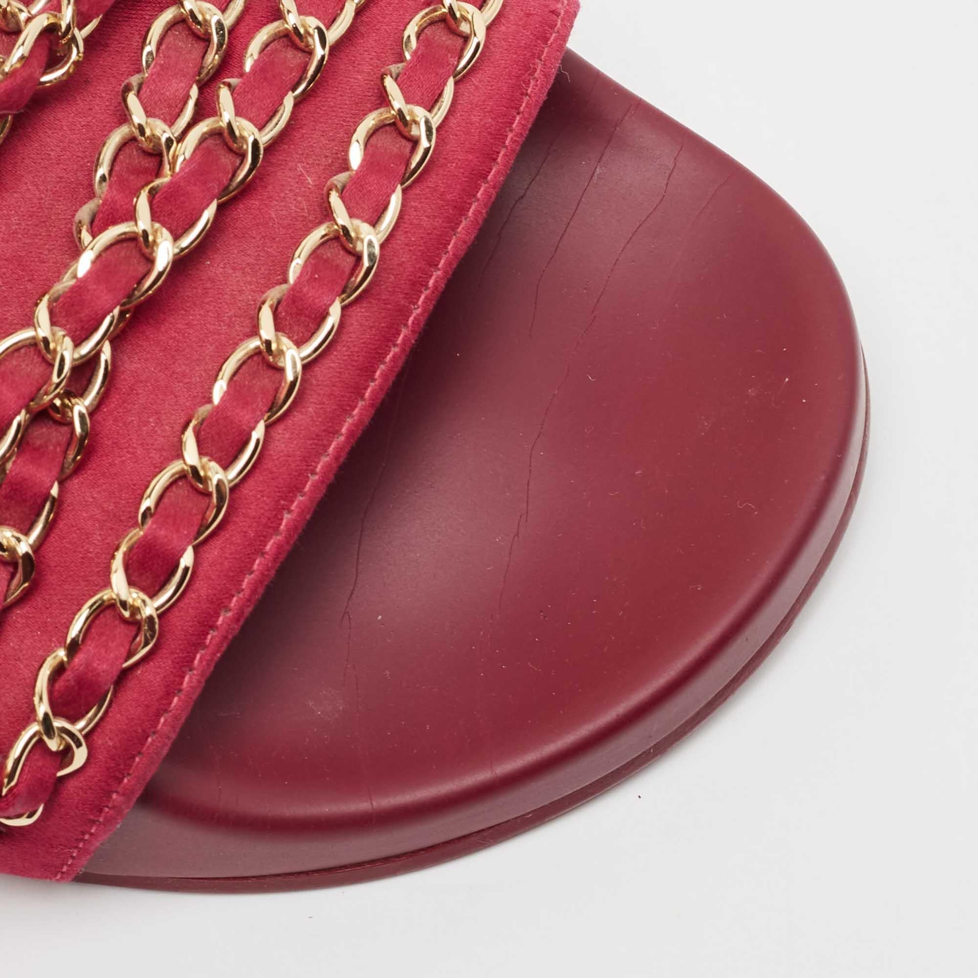 Women's Chanel Pink Satin CC Chain Link Tropiconic Slides Size 39