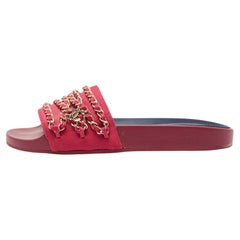 Chanel Pink Satin CC Chain Link Tropiconic Slides Size 39