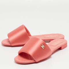 Chanel Pink Satin CC Flat Slides Size 40