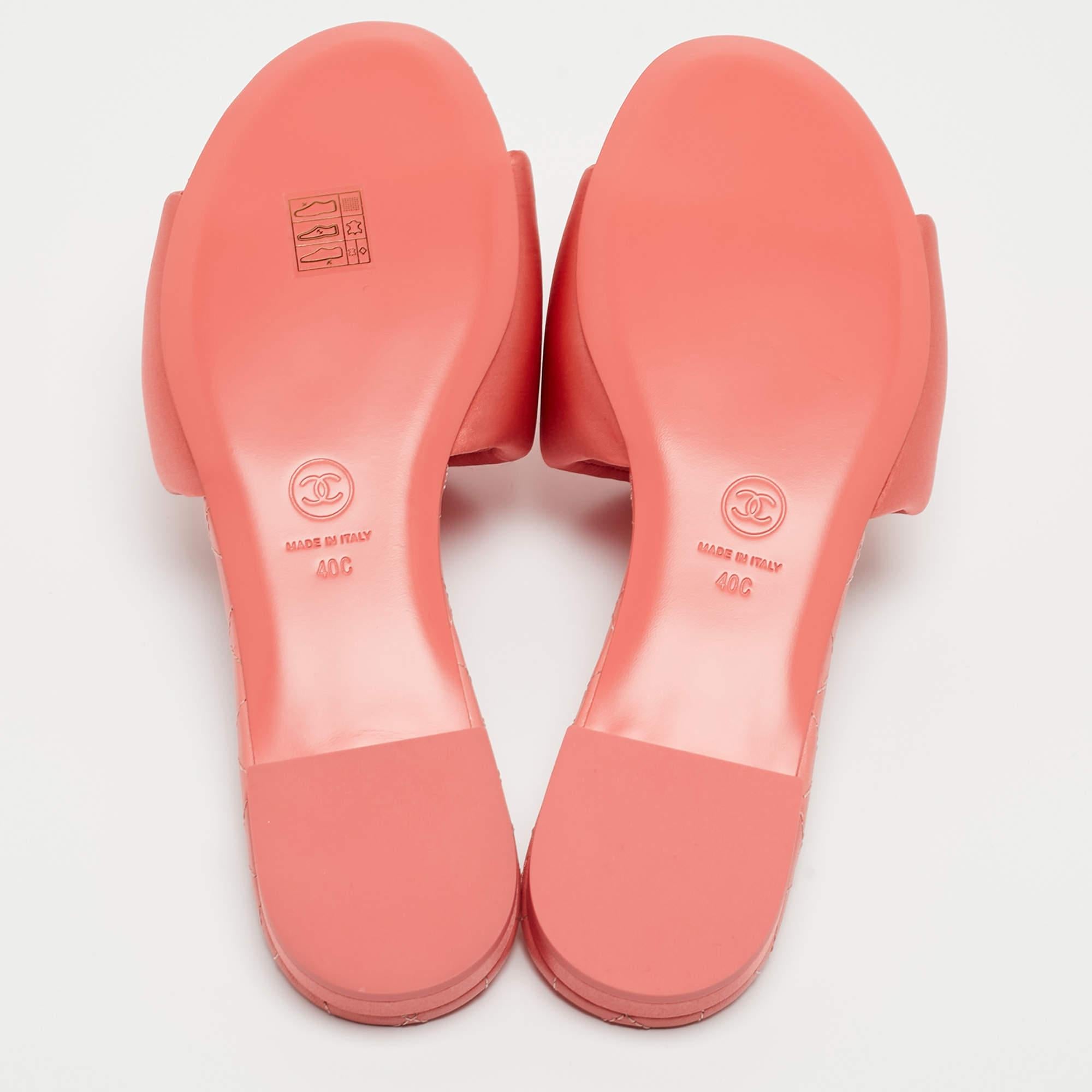 Chanel Pink Satin CC Flat Slides Size 40 2