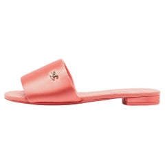 Chanel Pink Satin CC Flat Slides Size 40