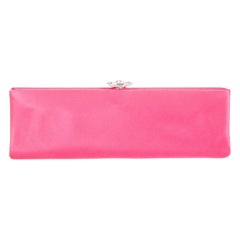 Chanel Pink Satin Silver Crystal Evening Envelope Clutch Bag