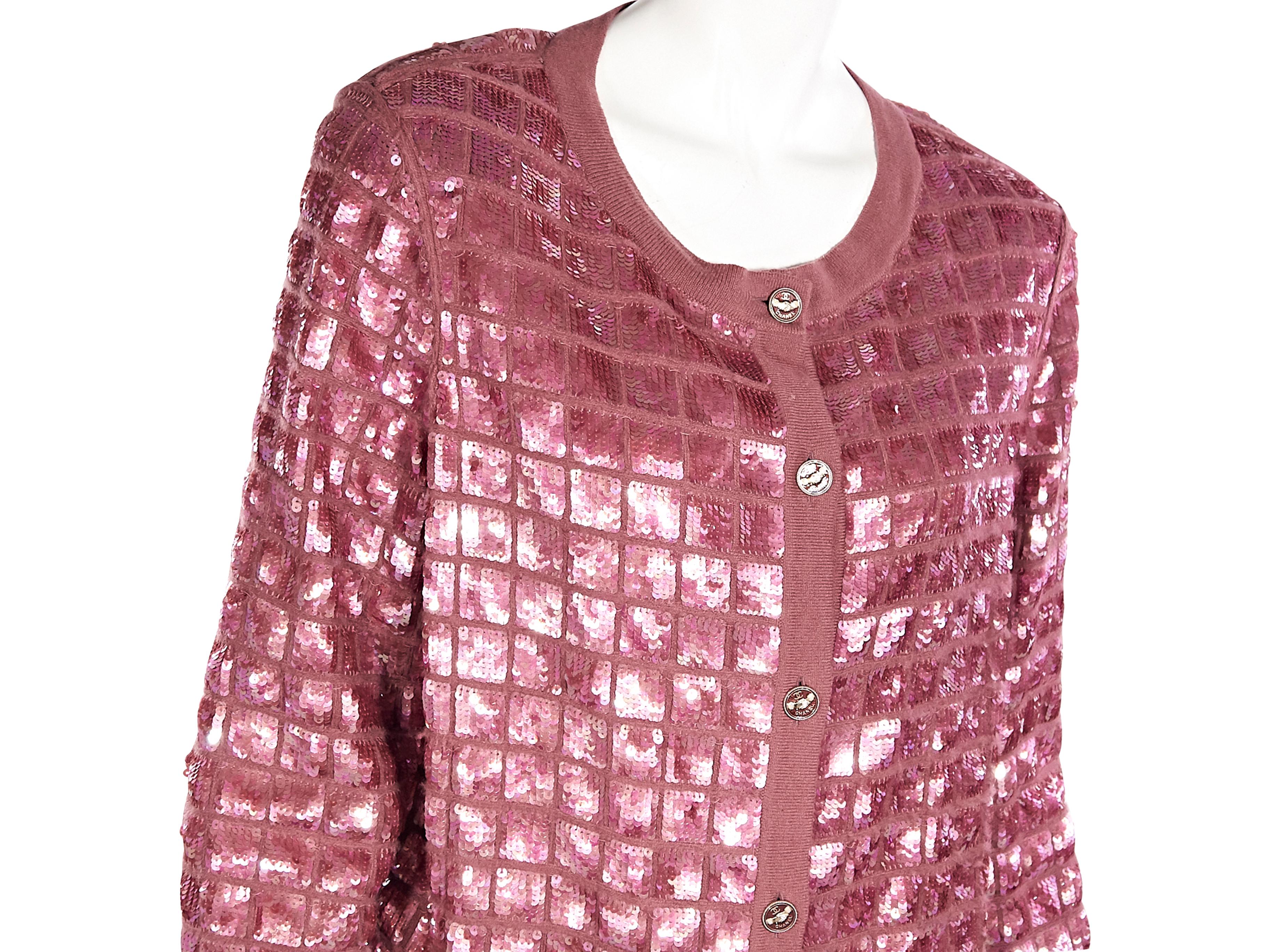 Chanel Pink Sequined Cashmere Cardigan In Good Condition In New York, NY